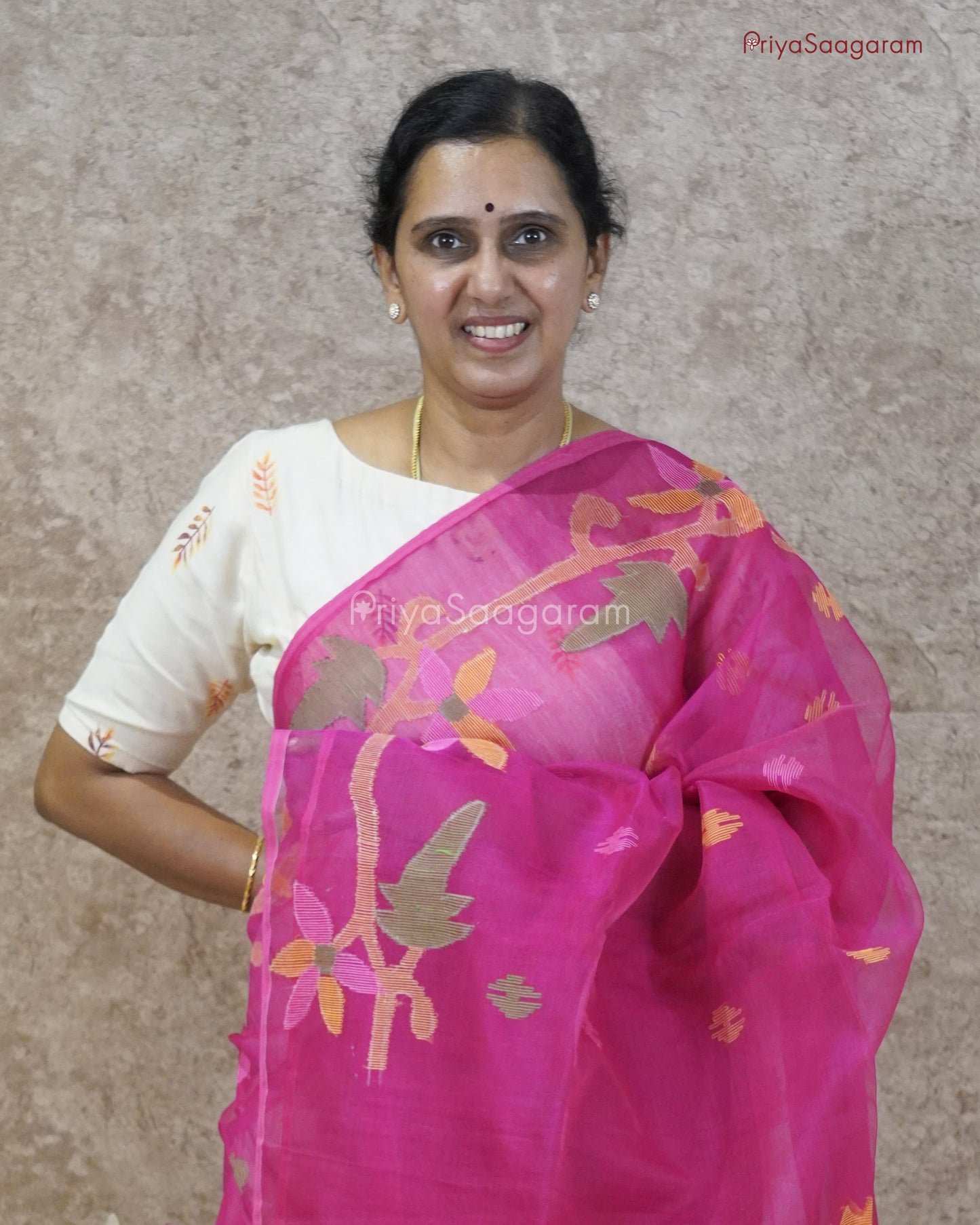 Bright Pink Jamdhani Organza - PD257