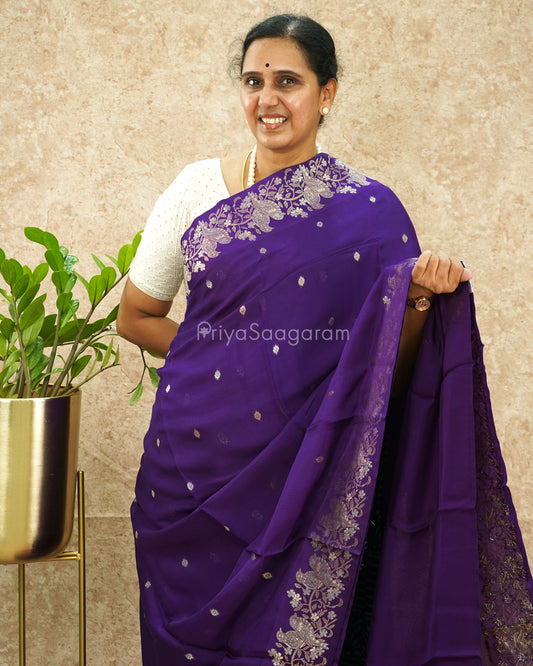Violet Red Zari Crepe Silk - PE149