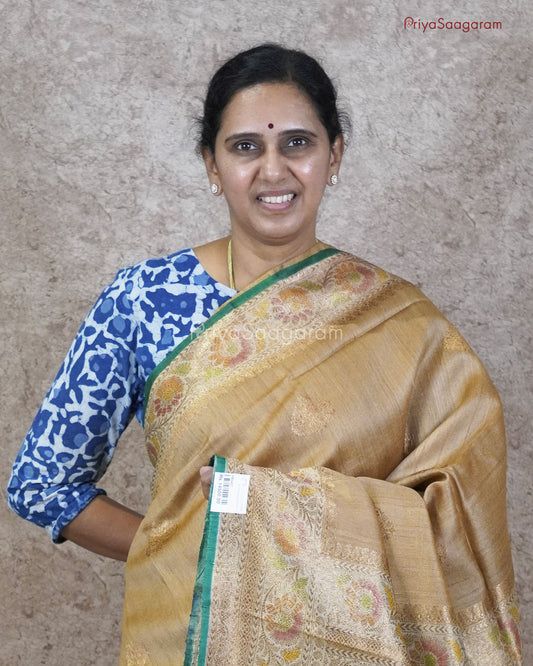 Mustard Green Painted Matka Silk - PB5407