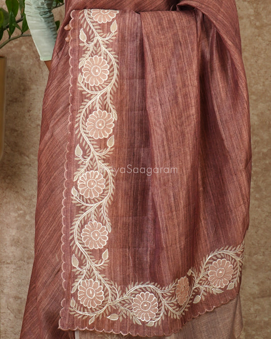 China Rose Pink Scallop Tussar - PD3413