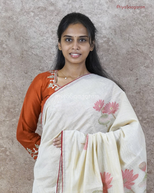 Cream Floral Fancy Cotton - PC3654