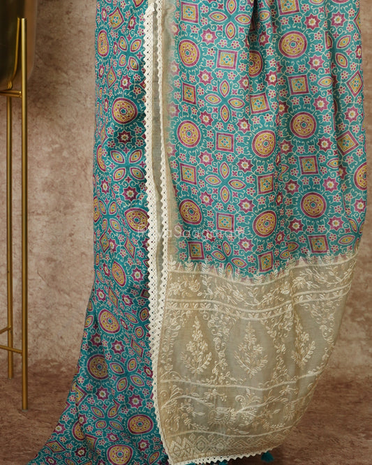 Greenish Blue Embroidery Tussar - PD1776
