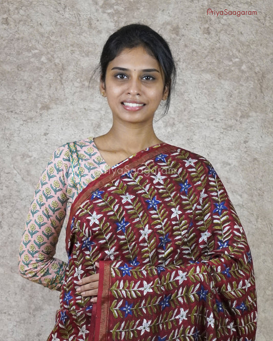 Wine Red Chanderi - PC1819