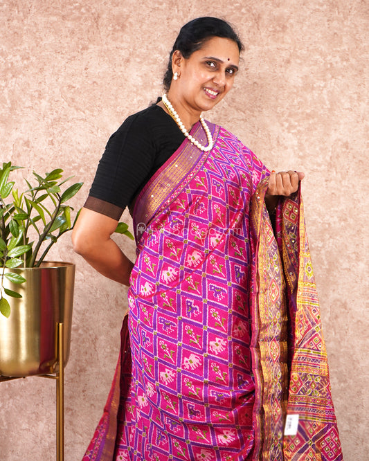 Purple Pink Ikkat Embroidery Tussar - PE14