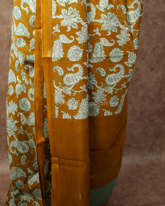 Kalamkari Printed Mustard Chanderi - PD574