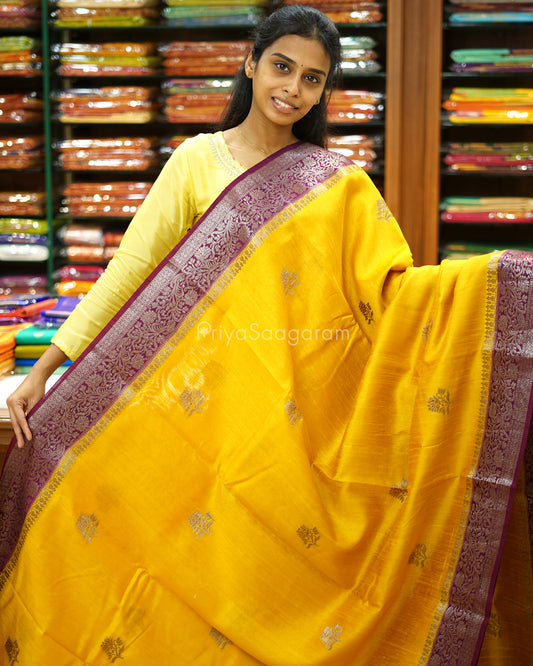 Mustard Yellow and Purple Matka Silk - PD4064