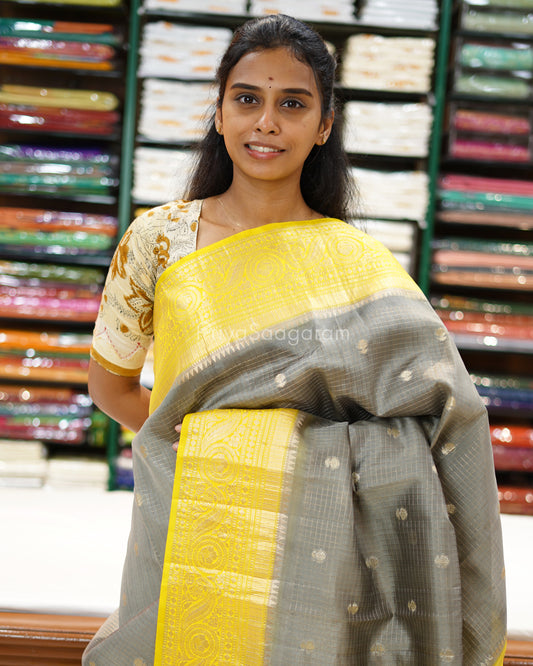 Charcoal Mustard Kanchi Banaras Silk - PD1063