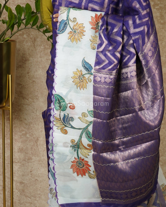 Violet Floral Embroidery Silk Kota - PD3196