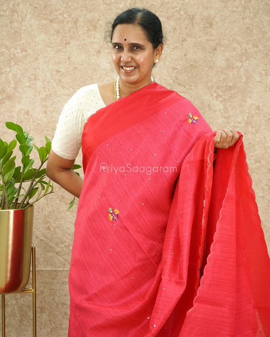 Bright Pink Embroidery Tussar - PD5016