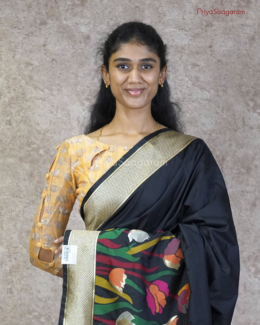 Black Floral Katan Silk - PC3639