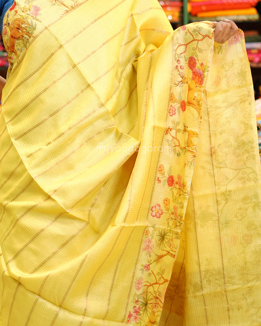 Yellow Printed Kota Silk - PE6518