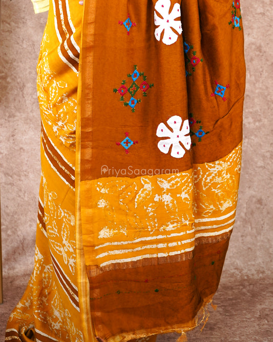Mustard Applique Chanderi Cotton - PD1751