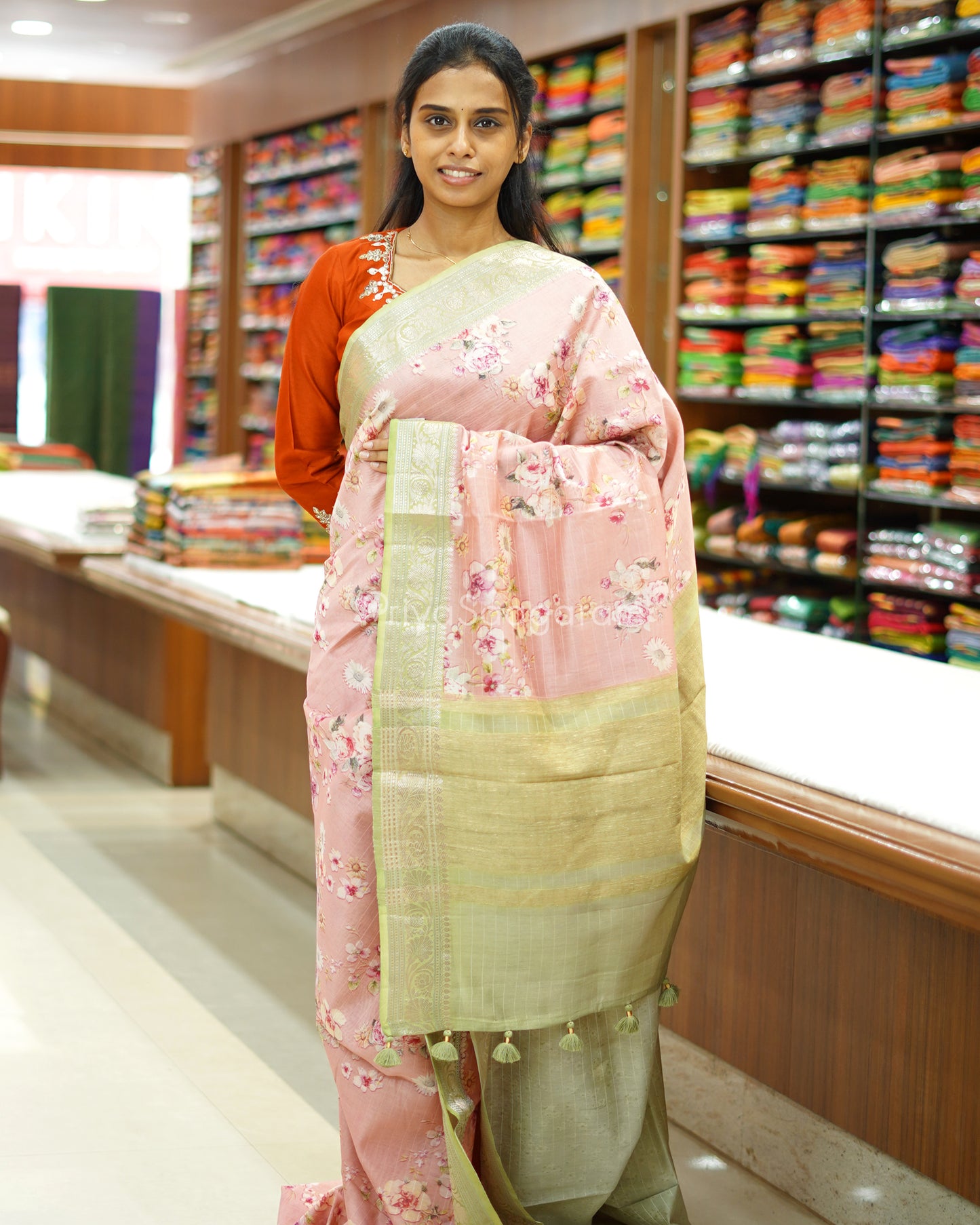 Baby Pink Floral Silk Cotton - PD869