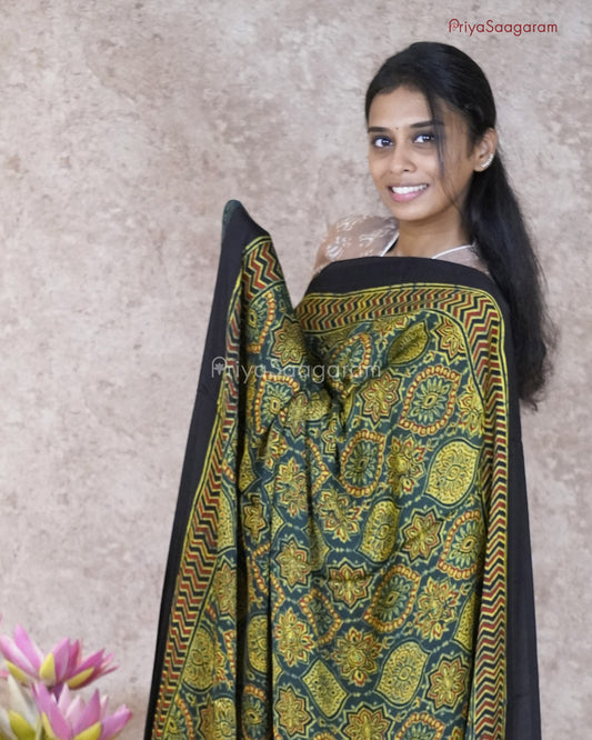 Hunter Green Ajrak Modal Tussar - PC16