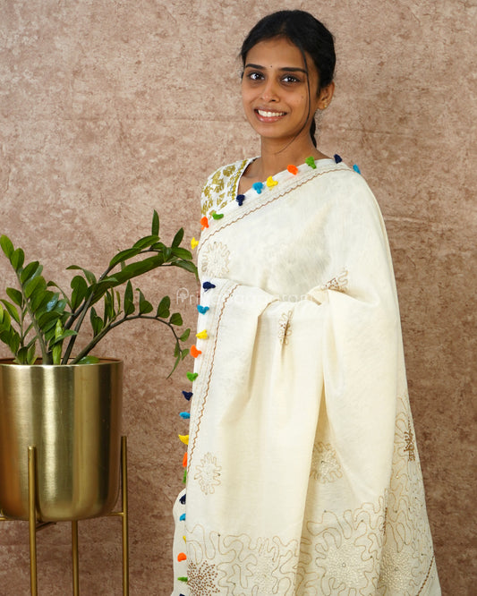 Cream Embroidery Pure Cotton - PD1422