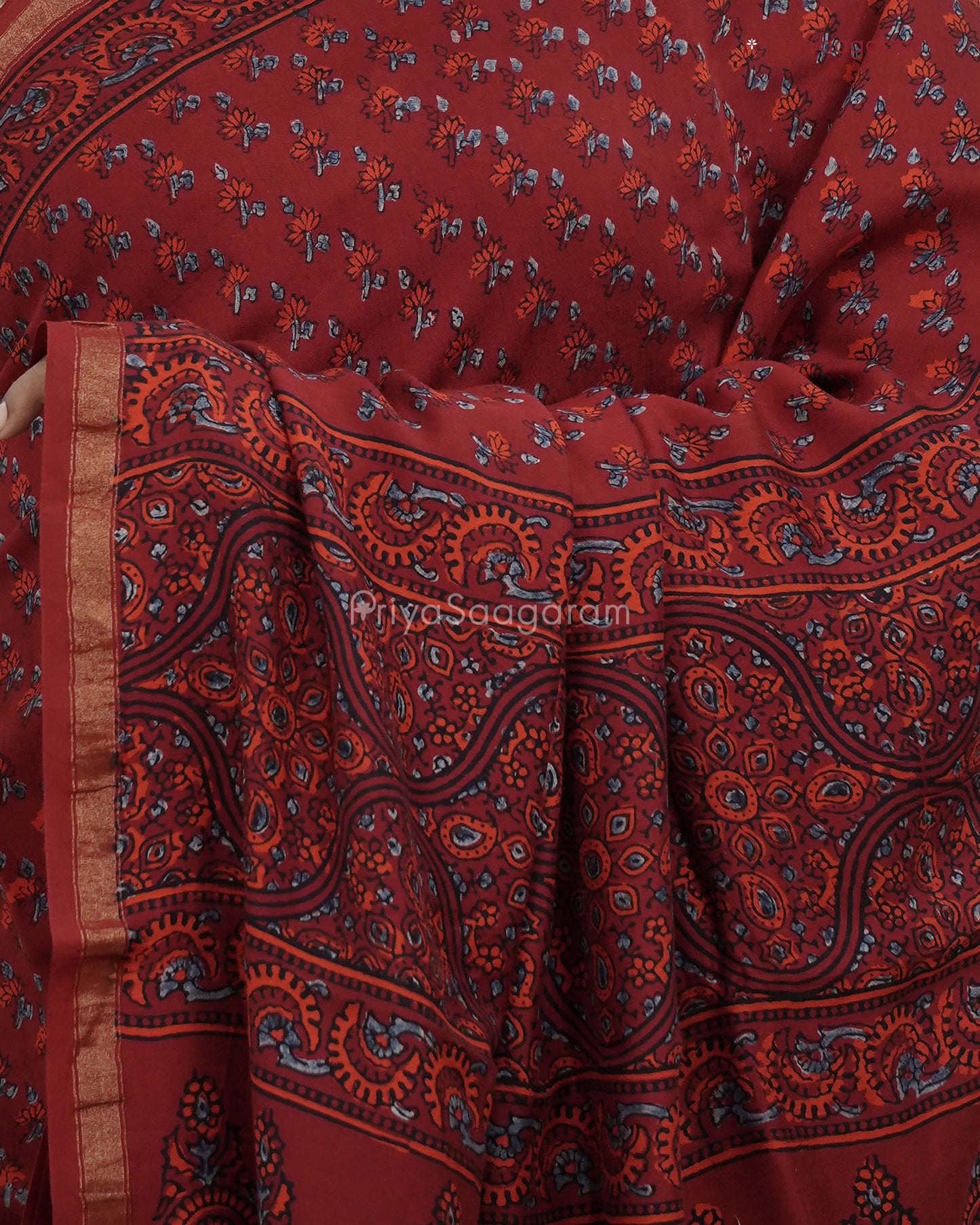 Maroon Ajrak Chanderi - PC1786