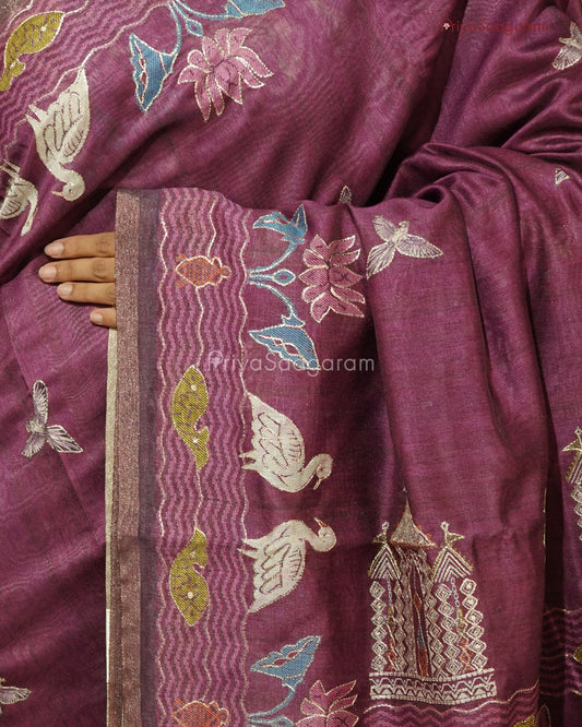 Purple Aari Work Chanderi - PD753