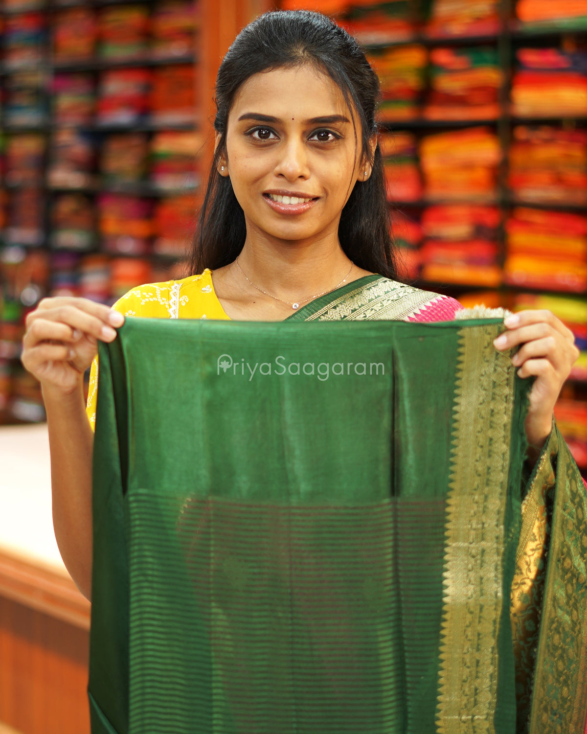 Pink Green Zari Chiniya Silk - PE772