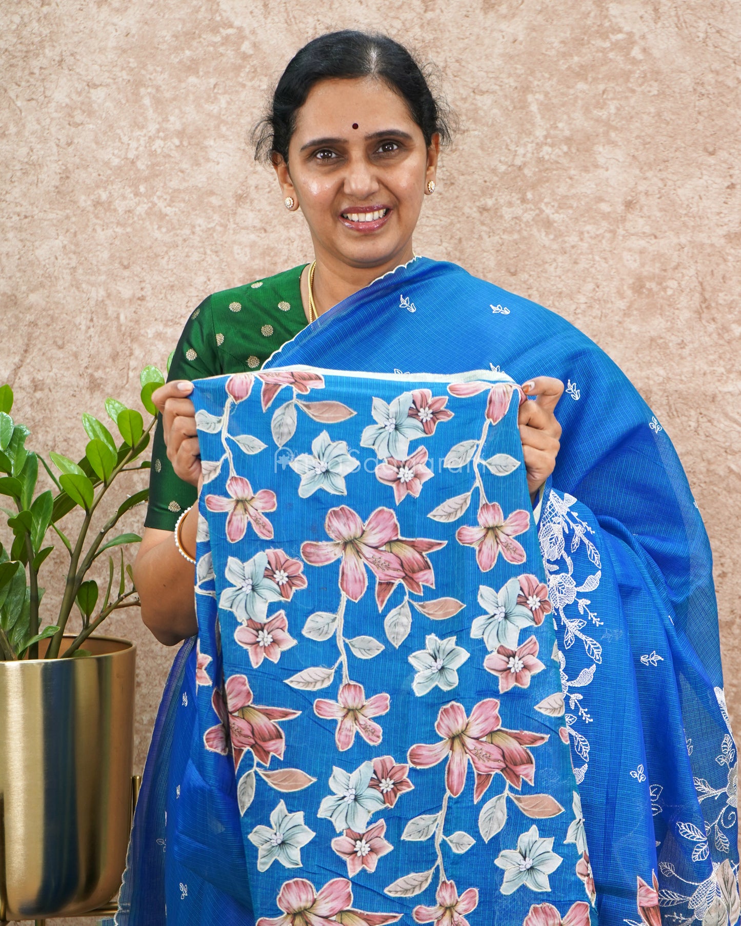 Cobalt Blue Embroidery Silk Kota - PD5512