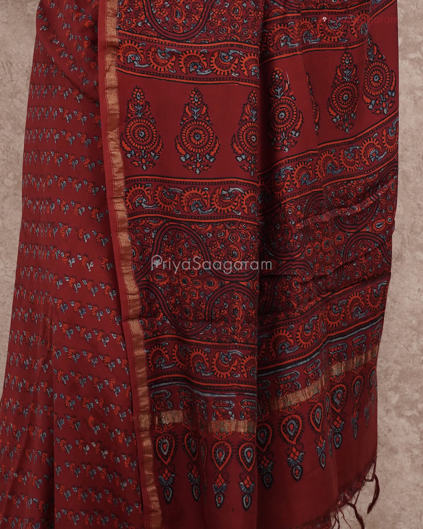 Maroon Ajrak Chanderi - PC1786