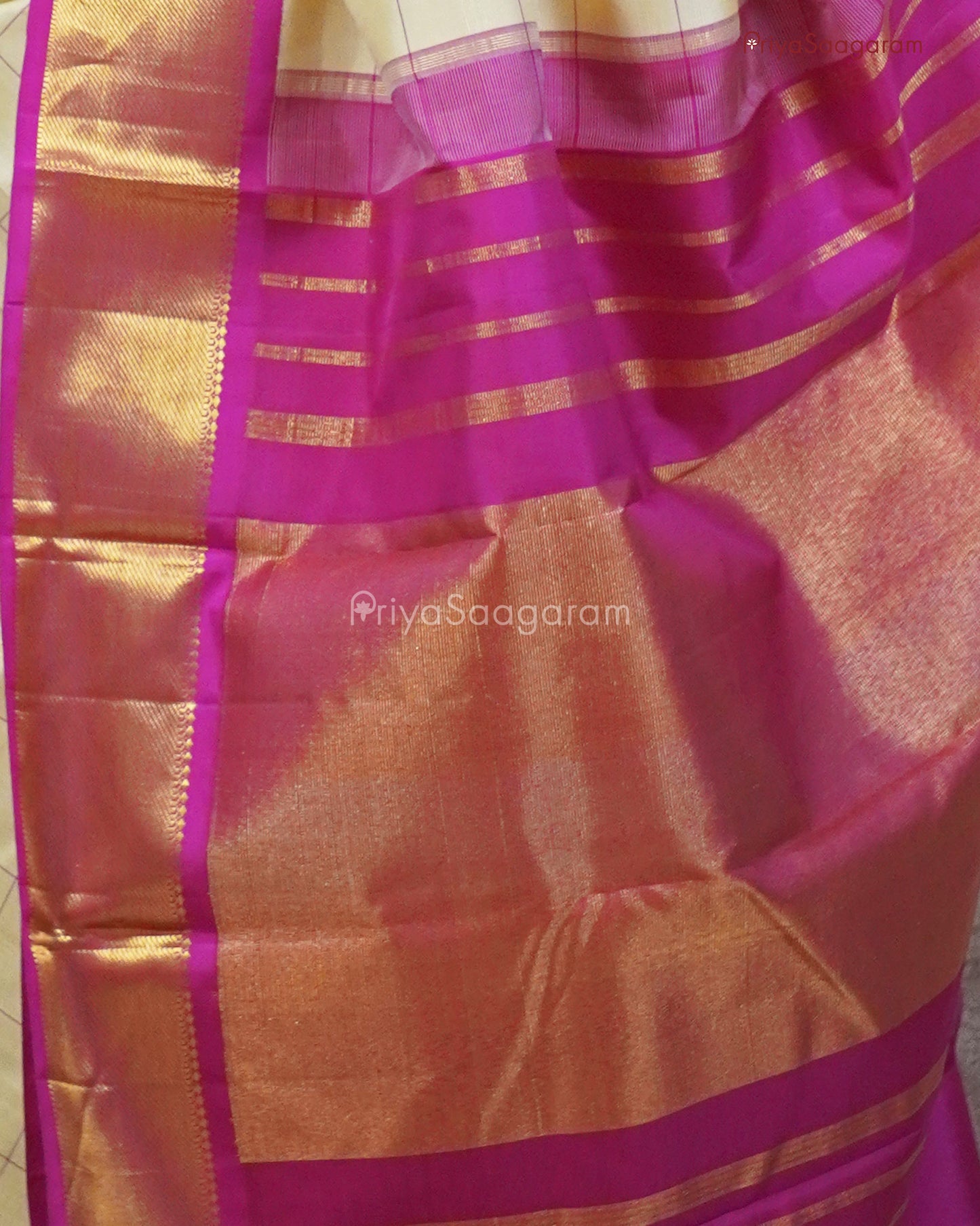 Cream Pink Kattam Kanchipuram - M14208