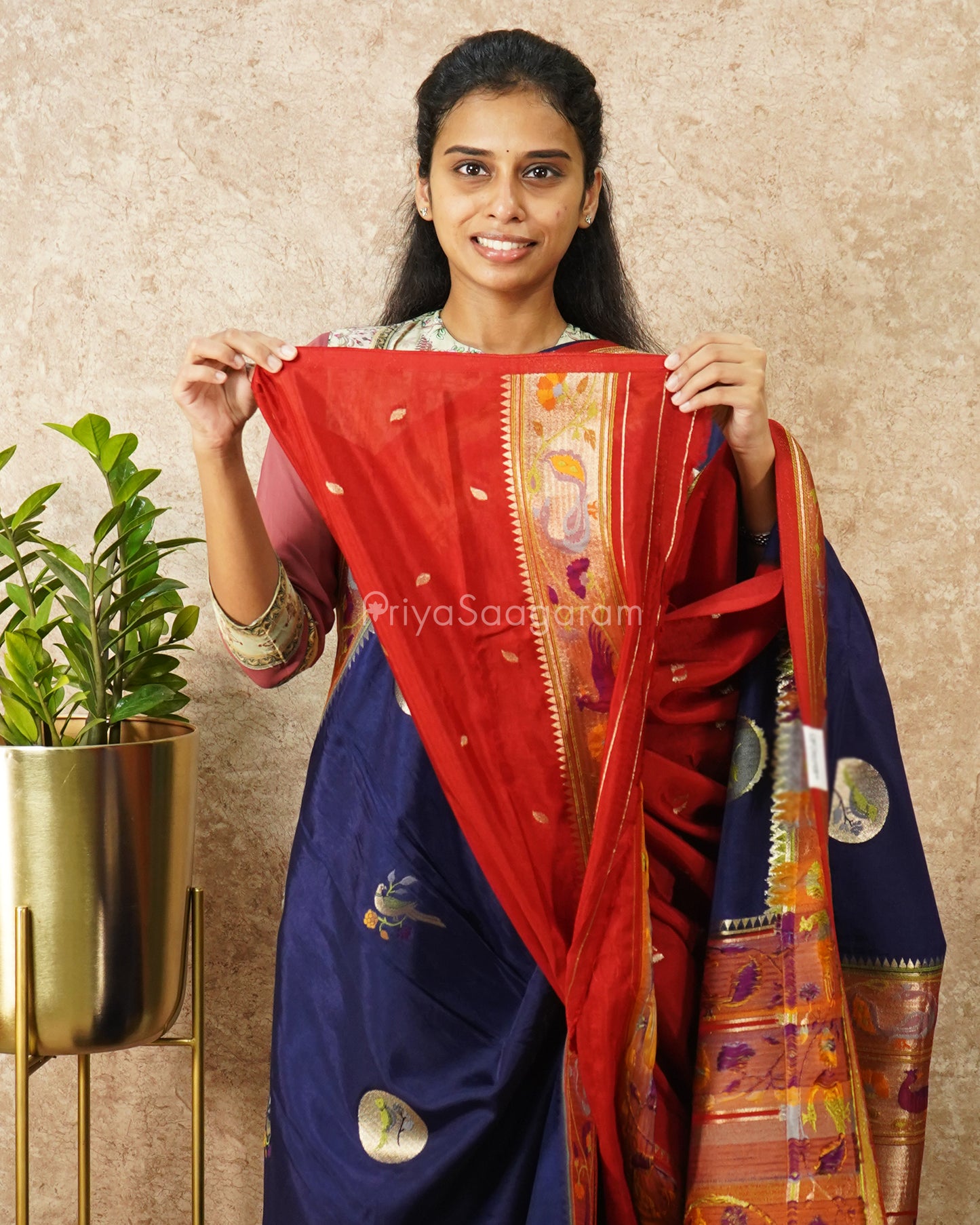 Navy Blue Paithani Tussar Silk - PD4640