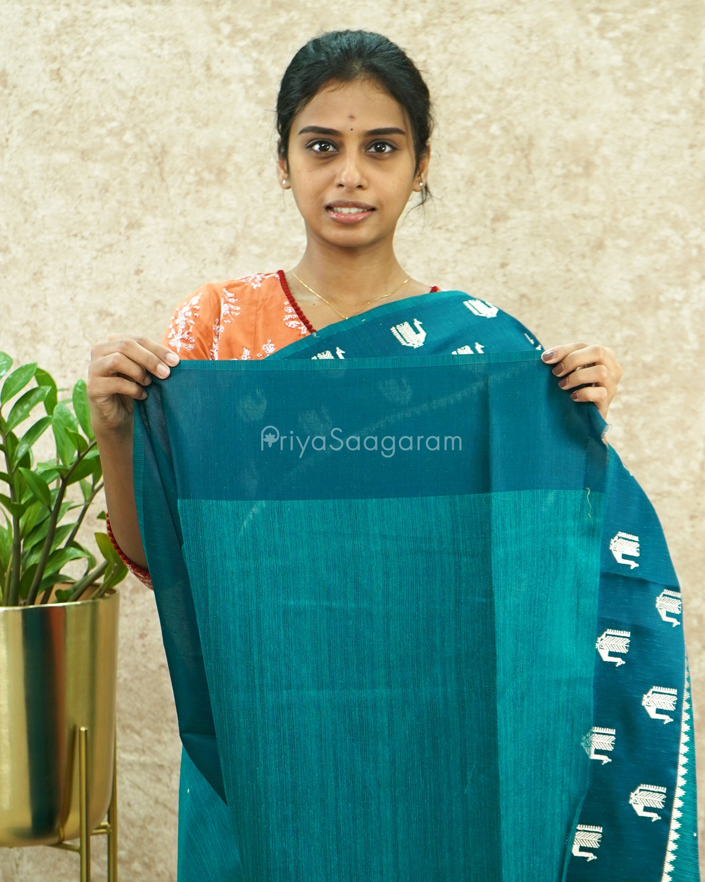 Peacock Blue Pitta Work Tussar - PE448