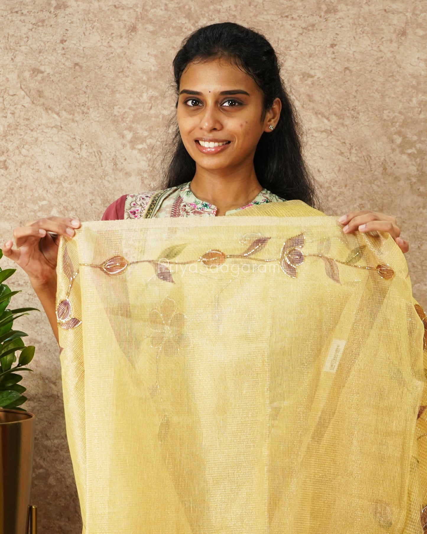 Yellow Embroidery Tissue Silk - PD4683