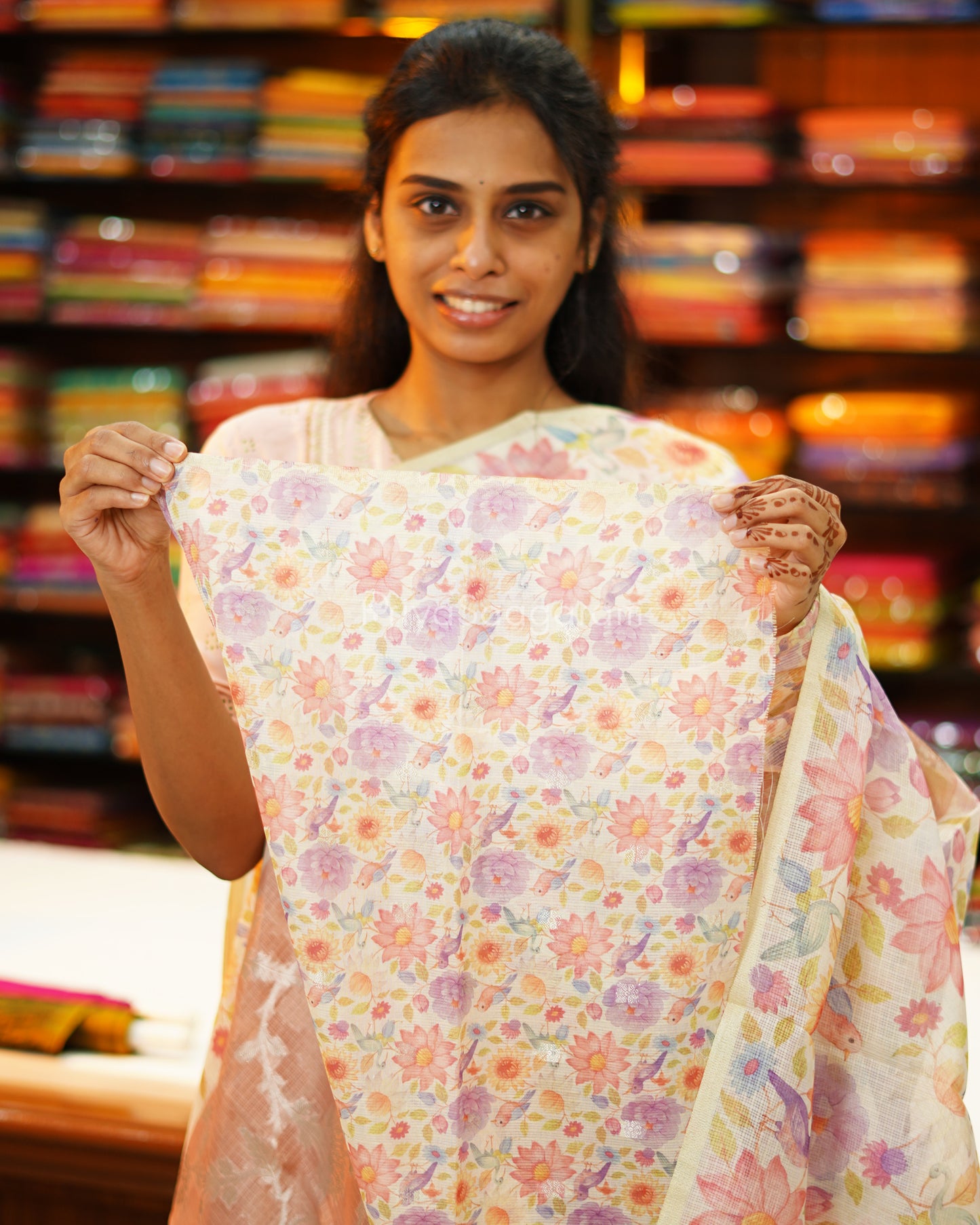 Nude Pink Floral Silk Kota - PD1900