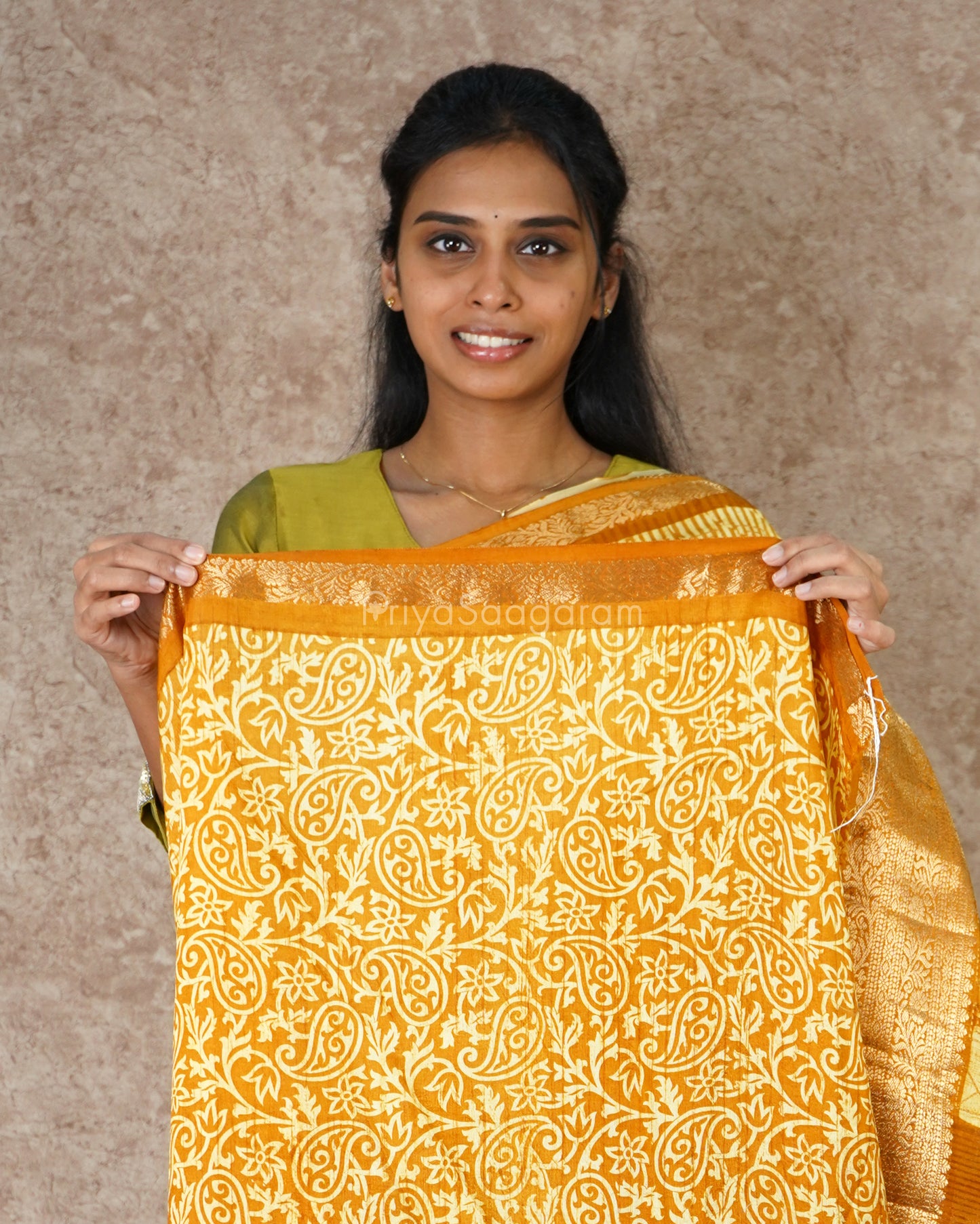 Yellow Embroidery Dola Tussar - PD3155