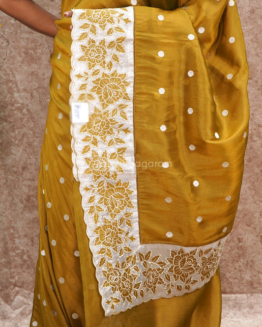 Olive Green Polka Dots Tissue Silk - PD5001
