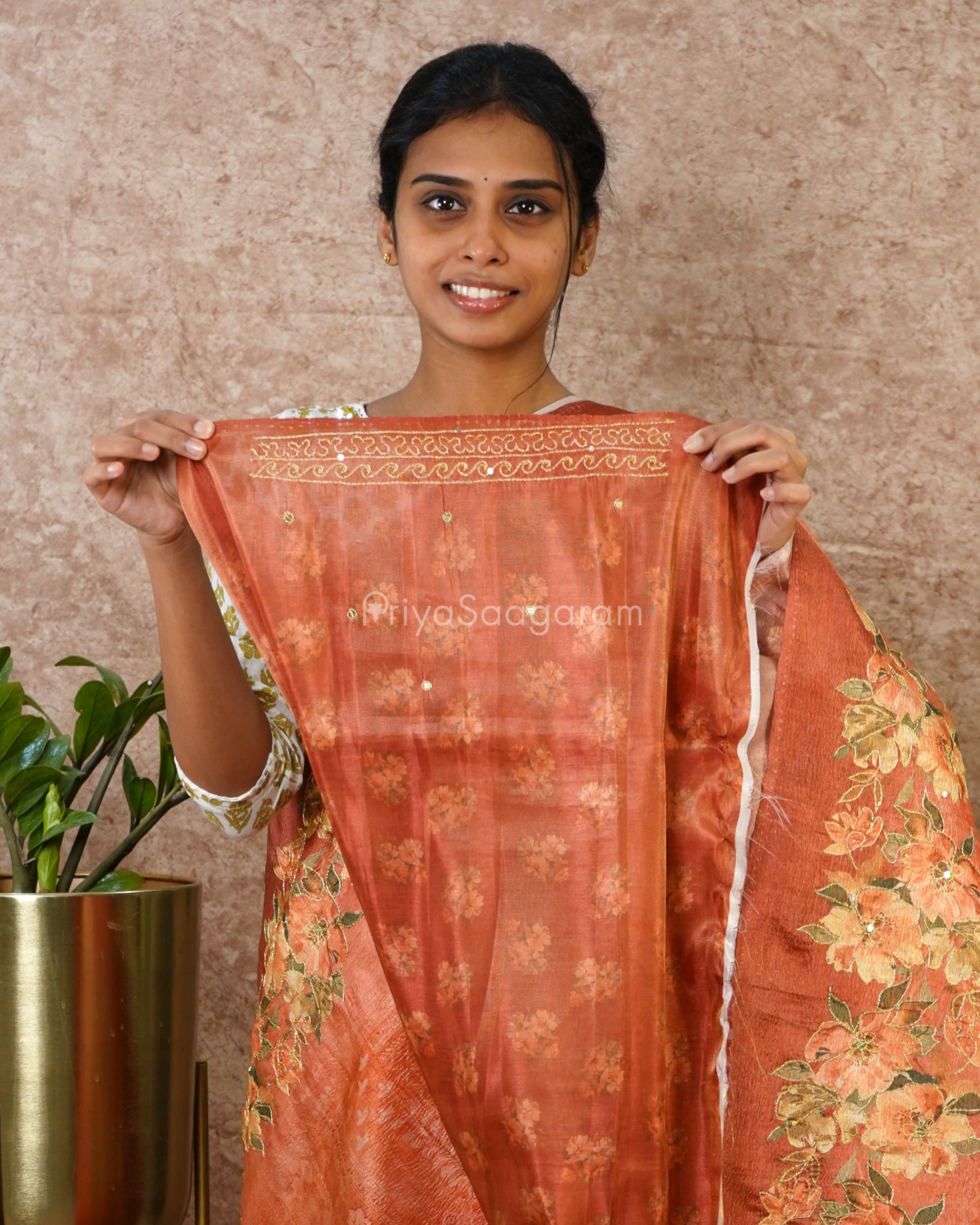 Warm Peach Embroidery Crush Tissue - PD686