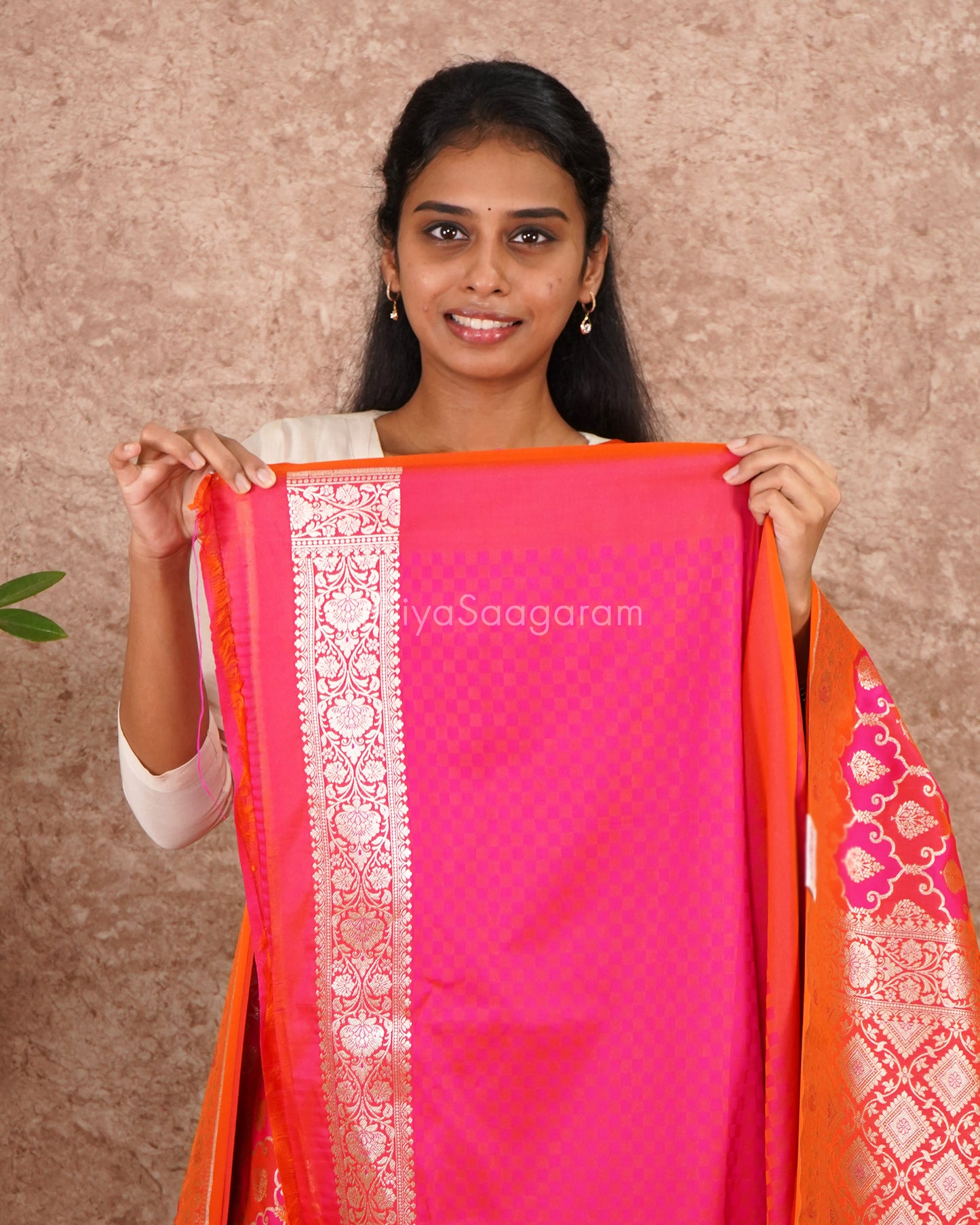 Pink Orange Banaras Silk - PD4568