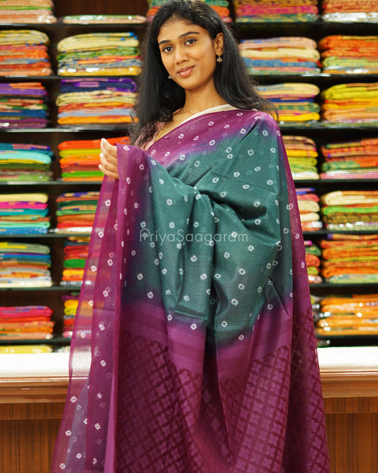 Green and Violet Bandhini Tussar Organza - PD1198