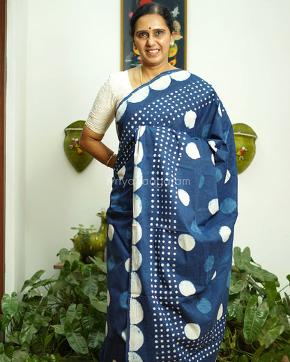 Polka Dots Indigo Blockprint Pure Cotton - PD376