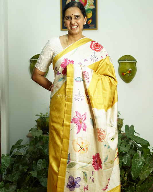 Yellow Floral Tussar - PD810