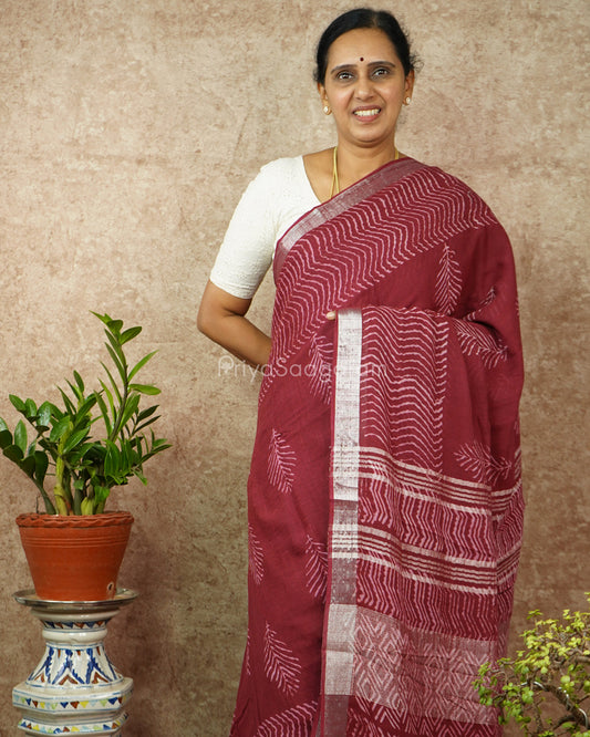 Maroon Blockprint Linen - PD274