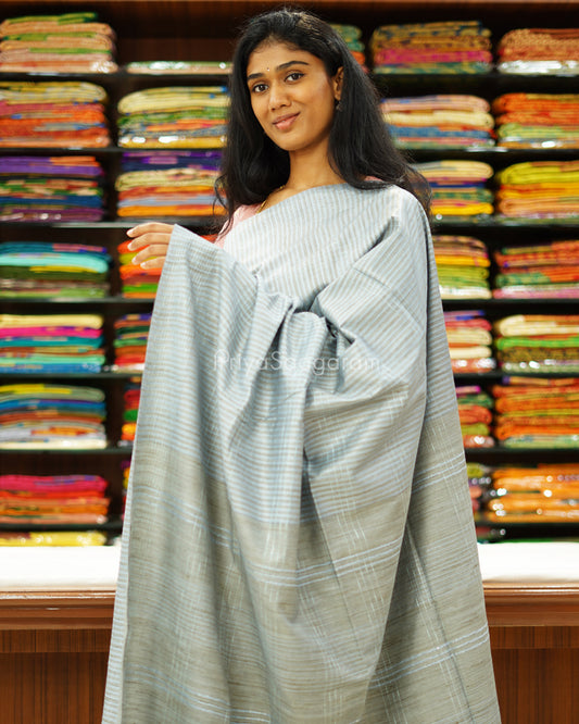 Cornflower Blue Striped Tussar - PD1214