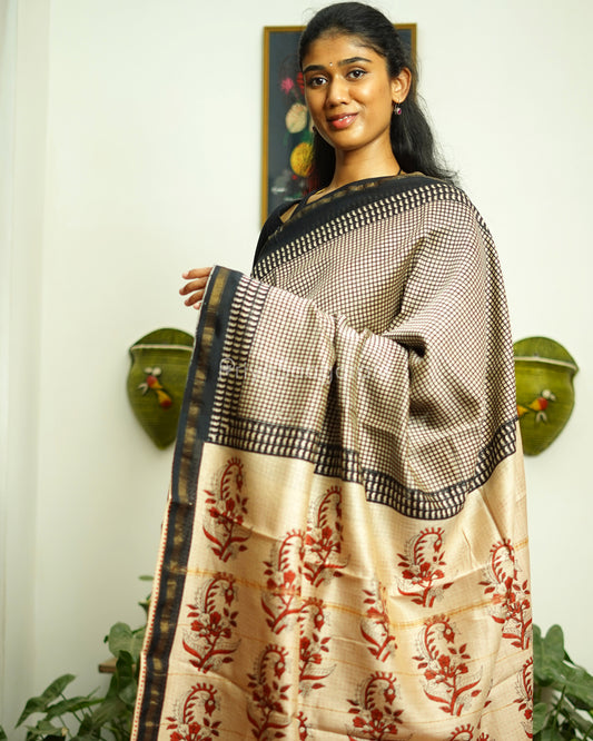 Black Maanga Motif Bagru Print Chanderi - PD360