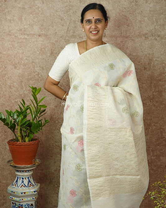 White Floral Crush Tissue Silk - PD1438