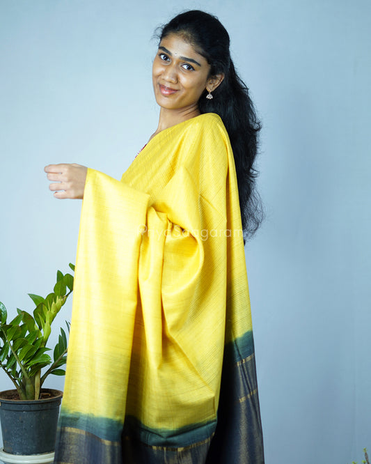 Yellow and Grey Contrast Tussar - PD1312
