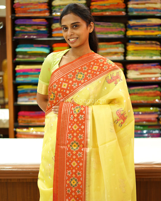 Yellow Wildlife Embroidery Silk Kota - PD741
