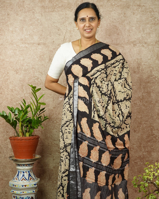 Black Blockprint Linen - PD272