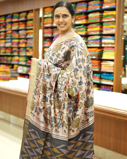 Nude Shade Floral Tussar - PD512