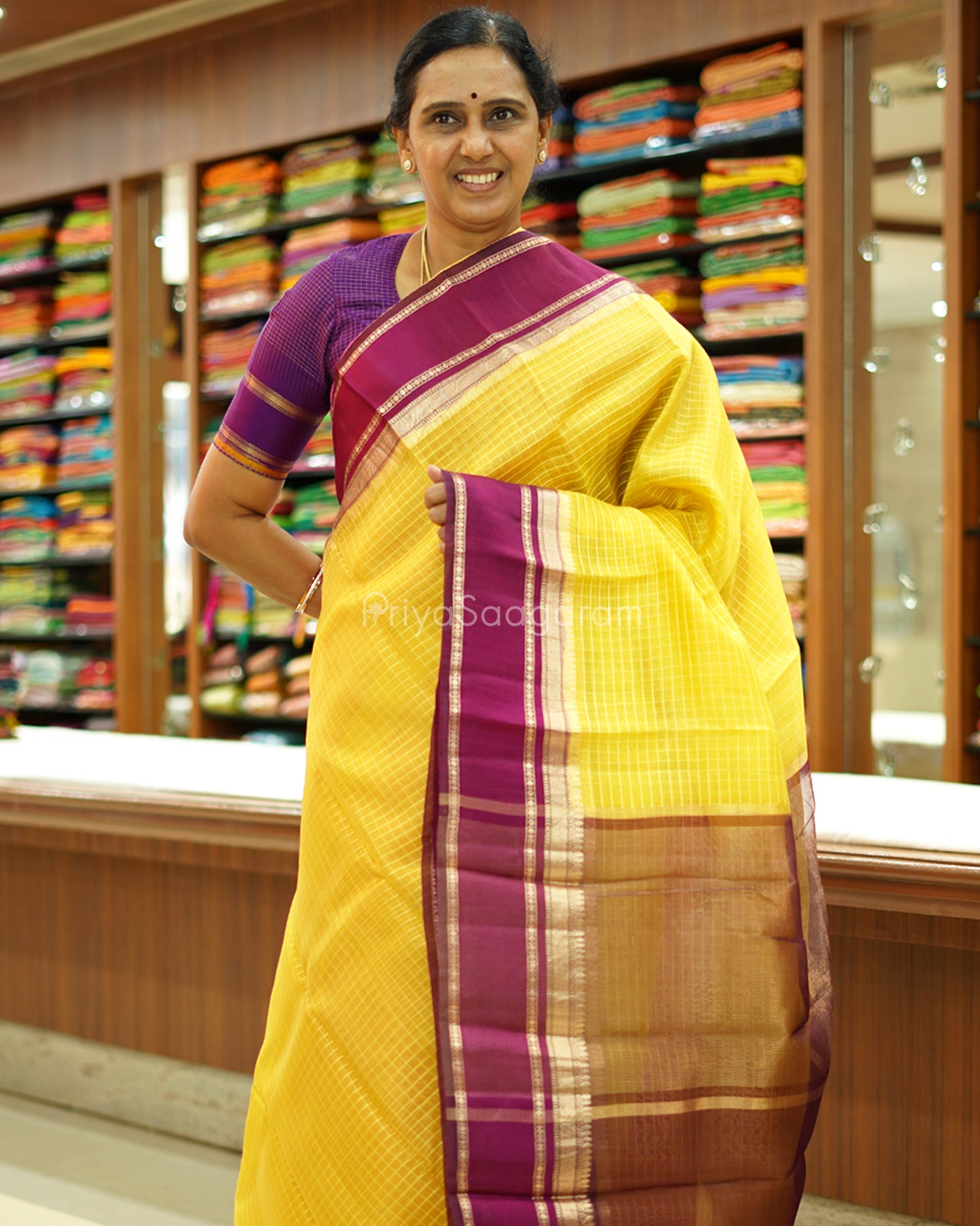 Traditional Yellow Purple Kora Silk - PD1057