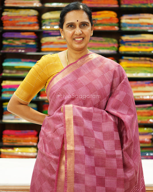Wine Checked Tussar - PD1268
