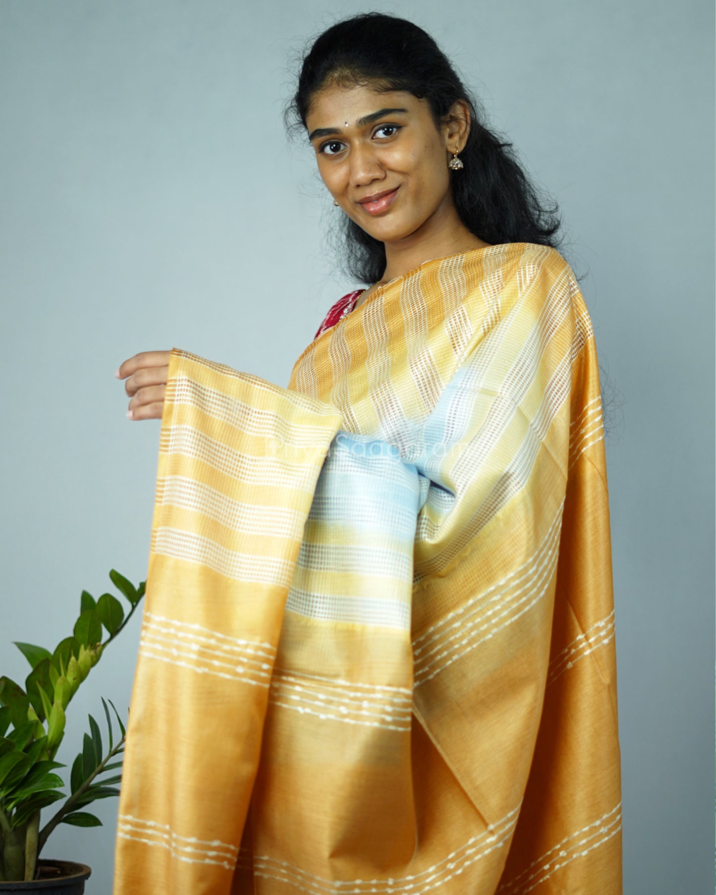 Mango Yellow and Light Blue Embroidery Tussar - PD1297