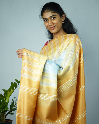 Mango Yellow and Light Blue Embroidery Tussar - PD1297