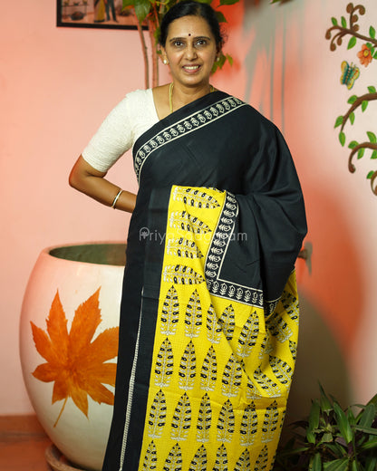 Solid Black Blockprint Pure Cotton - PD290