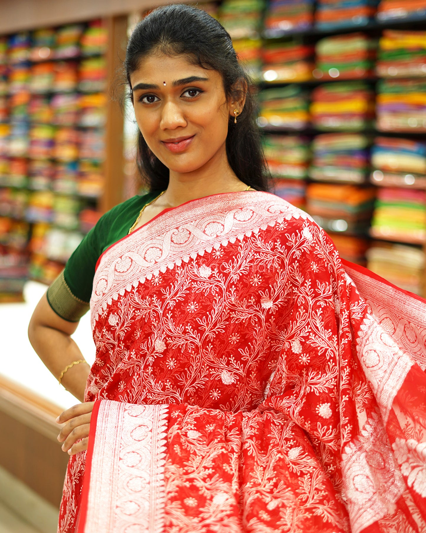Hot Red Chikankari Chiffon Georgette - PD971